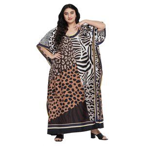 Animal Printed Brown Polyester Kaftan Dress for Women by Gypsie Blu